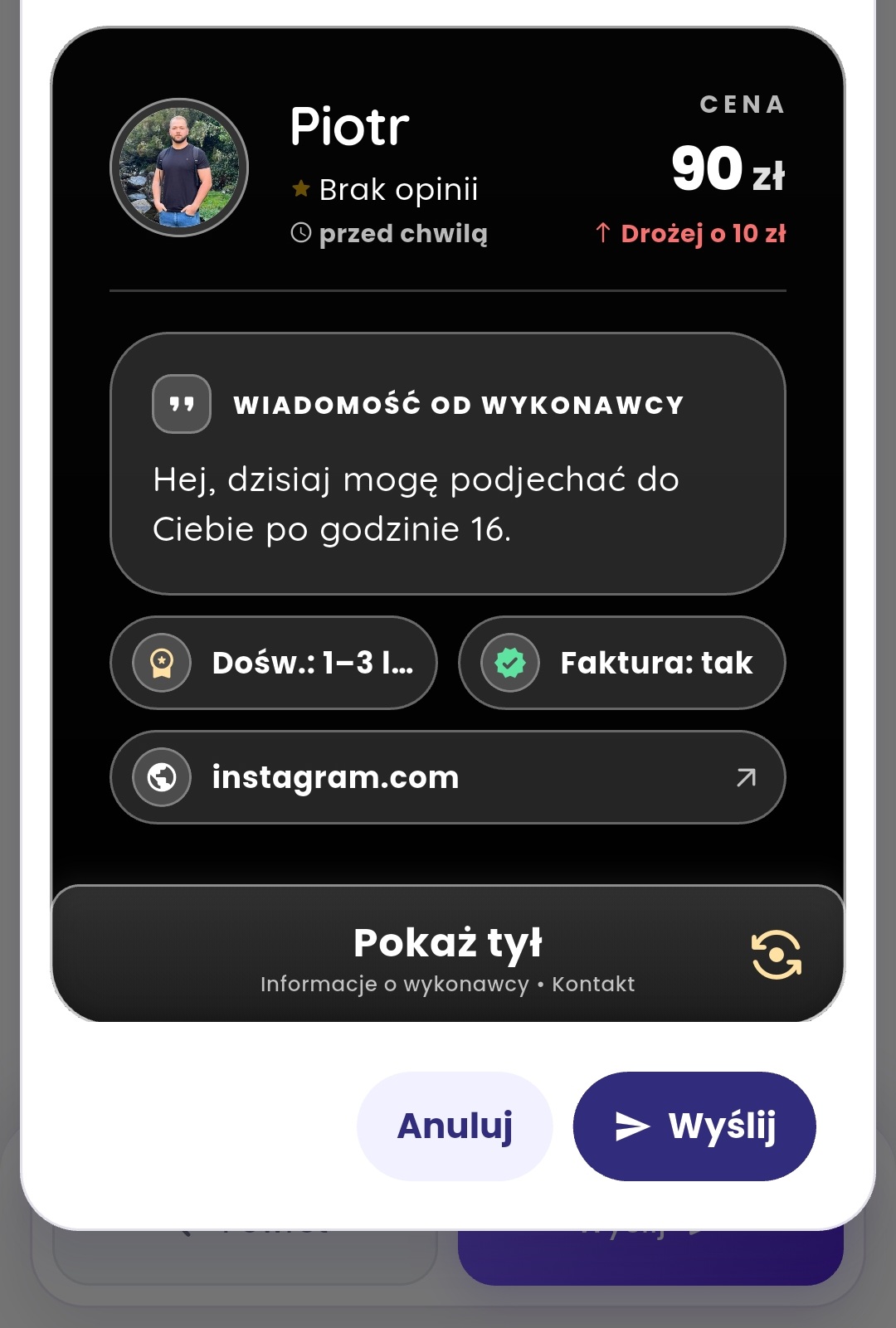 Podgląd oferty wykonawcy przed wysłaniem w Giggo